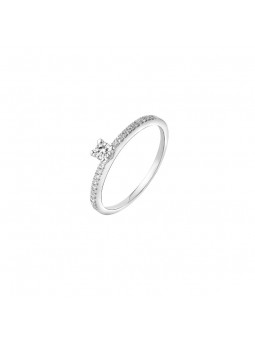 Solitaire diamant central 0,09 CT Pavage 0,09 CT or blanc