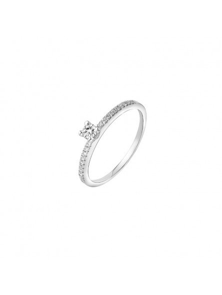 Solitaire diamant central 0,09 CT Pavage 0,09 CT or blanc