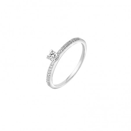 Solitaire diamant central 0,09 CT Pavage 0,09 CT or blanc