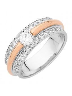 Solitaire diamant central 0,25 CT Pavage 0,55 CT HSI 2 ors