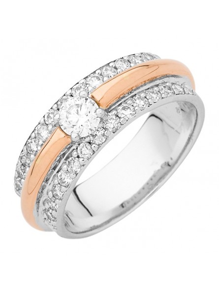 Solitaire diamant central 0,25 CT Pavage 0,55 CT HSI 2 ors