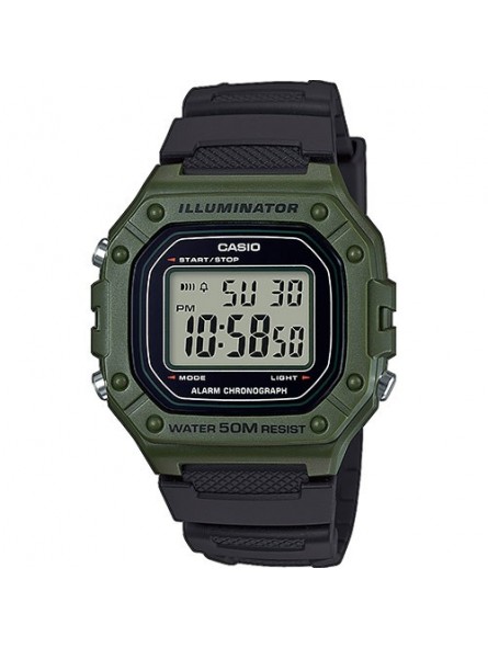 Casio - Montre Collection Mixte - Boitier Résine Kaki - Bracelet Résine Noir - Ref W-218H-3AVEF