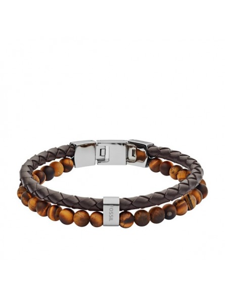Bracelet Homme Fossil JF03118040 - Collection Beaded Vintage Montre style Tendance avec cuir et semi pré cieux