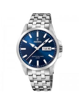 Montre Homme Festina Dateur Acier fond bleu