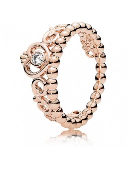 Pandora Bijou argent 925 - Bague Diadème de Princesse Rose - Plaqué or Rose 14K - Collection Moments - T54