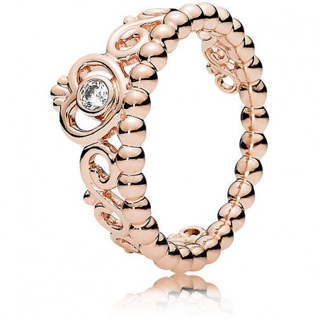 Pandora Bijou argent 925 - Bague Diadème de Princesse Rose - Plaqué or Rose 14K - Collection Moments - T54