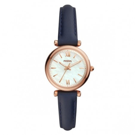 Montre Femme Fossil Carlie Mini Cuir Bleu Acier Rose - ES4502