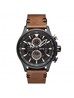 AVI8 "HAWKER HUNTER"qtz chrono D-rd ac inoxy N-cad N-cuir marron