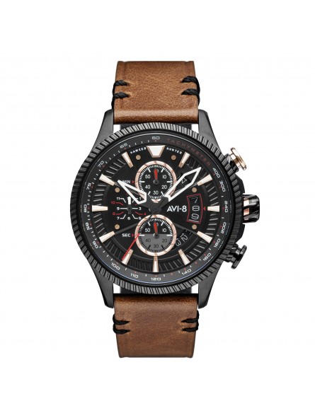 AVI8 "HAWKER HUNTER"qtz chrono D-rd ac inoxy N-cad N-cuir marron AVI8 "HAWKER HUNTER"qtz chrono D-rd ac inoxy N-cad N-cuir marron