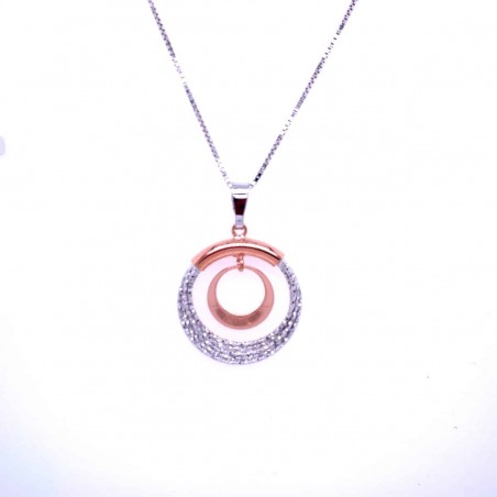 COLLIER ARGENT 925/1000°+ RHODIE ROSE  maille vénitienne 42cm