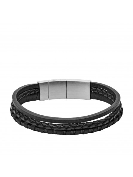 Bracelet Homme FOSSIL JF02935001 - Collection Montre TEXTURE VINTAGE Montre style Tendance avec cuir et acier
