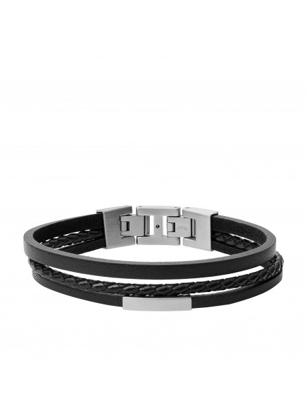 Bracelet Homme Fossil JF03322040 - Collection Multi Strand Vintage Montre style Tendance avec cuir et acier
