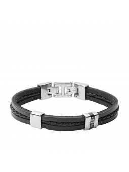 Bracelet Homme FOSSIL JF03686040 - Collection LEATHER ESSENTIALS VINTAGE Montre style Tendance avec cuir et acier