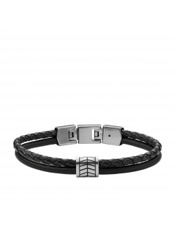 Bracelet Homme FOSSIL JF03848040 - Collection MULTISTRANDS VINTAGE Montre style Tendance avec acier et cuir
