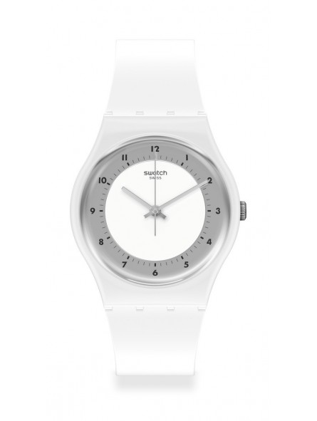 Montre Unisexe SWATCH Weisser Than White SO28W104 - Collection Monthly Drops - Boitier matériau biosourcé blanc