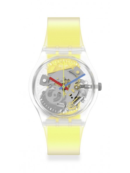 Montre Unisexe SWATCH Clearly Yellow Striped GE291 - Collection Monthly Drops - Boitier matériau biosourcé transparent