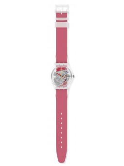 Montre Unisexe SWATCH Clearly Red Striped GE292 - Collection Monthly Drops - Boitier matériau biosourcé transparent