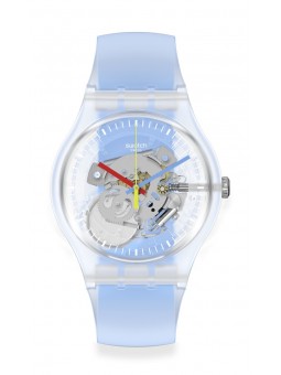 Montre Unisexe SWATCH Clearly Blue Striped SUOK156 - Collection Monthly Drops - Boitier matériau biosourcé transparent