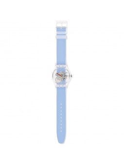 Montre Unisexe SWATCH Clearly Blue Striped SUOK156 - Collection Monthly Drops - Boitier matériau biosourcé transparent