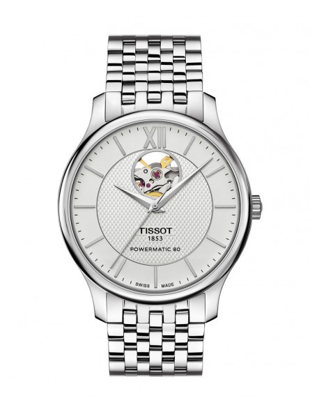 Montre Homme T0639071103800 Tissot Tradition Powermatic 80 Open Heart - Cadran Ronde, Argent