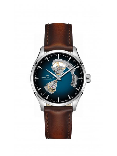 Montre Homme HAMILTON Jazzmaster Coeur Ouvert Brac cuir marron, cad argenté - H32675540