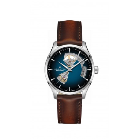 Montre Homme HAMILTON Jazzmaster Coeur Ouvert Brac cuir marron, cad argenté - H32675540