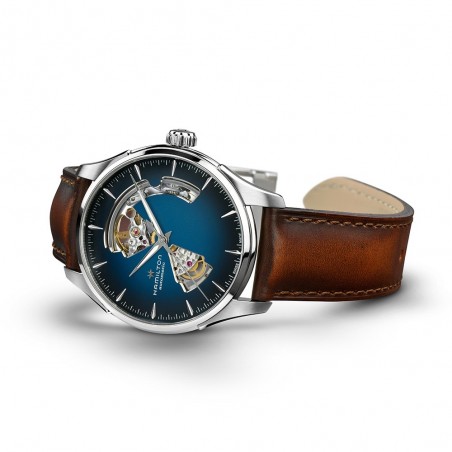 Montre Homme HAMILTON Jazzmaster Coeur Ouvert Bleu Cuir Brun - H32675540