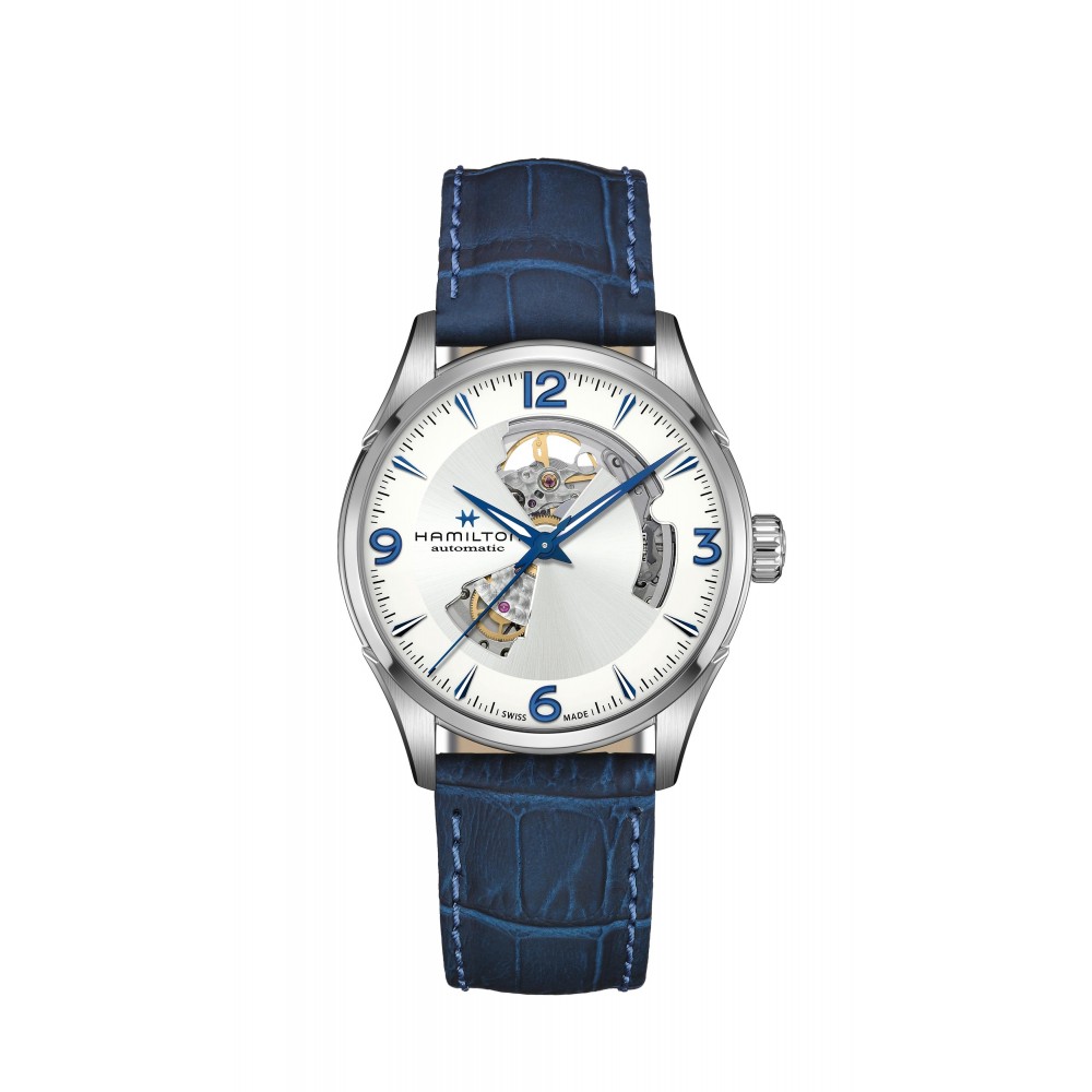 Montre Homme HAMILTON Jazzmaster Coeur Ouvert Brac cuir bleu, cad argenté - H32705651