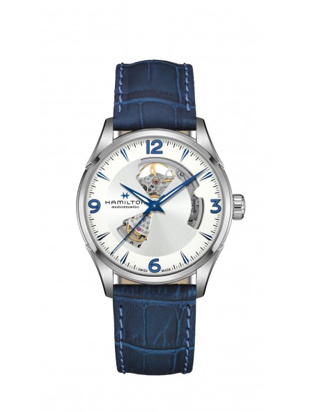 Montre Homme HAMILTON Jazzmaster Coeur Ouvert Brac cuir bleu, cad argenté - H32705651 Montre Homme HAMILTON Jazzmaster Coeur Ouvert Brac cuir bleu, cad argenté - H32705651