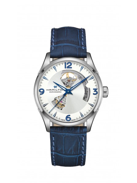 Montre Homme HAMILTON Jazzmaster Coeur Ouvert Brac cuir bleu, cad argenté - H32705651