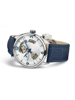Montre Homme HAMILTON Jazzmaster Coeur Ouvert Brac cuir bleu, cad argenté - H32705651