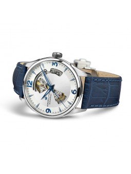 Montre Homme HAMILTON Jazzmaster Coeur Ouvert Brac cuir bleu, cad argenté - H32705651