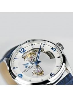 Montre Homme HAMILTON Jazzmaster Coeur Ouvert Brac cuir bleu, cad argenté - H32705651