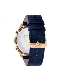 Montre Tommy Hilfiger Baker Homme - Boîtier acier Doré Rose - Bracelet Cuir Bleu