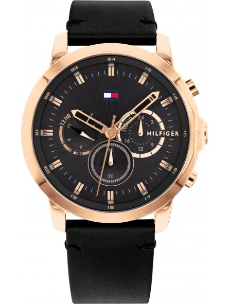 Montre Homme Tommy Hilfiger cadran noir, bracelet cuir