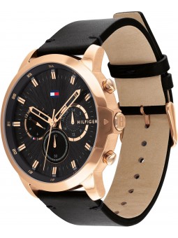 Montre Homme Tommy Hilfiger cadran noir, bracelet cuir