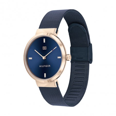 Montre Tommy Hilfiger Liberty Femme - Boitier acier Doré Rose - Bracelet acier Bleu