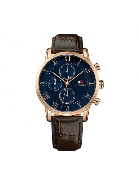 Montre Tommy Hilfiger Kane Homme - Boitier acier Doré - Bracelet Cuir Marron