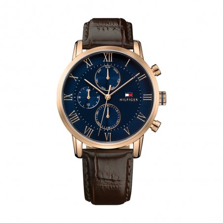 Montre Tommy Hilfiger Kane Homme - Boitier acier Doré - Bracelet Cuir Marron