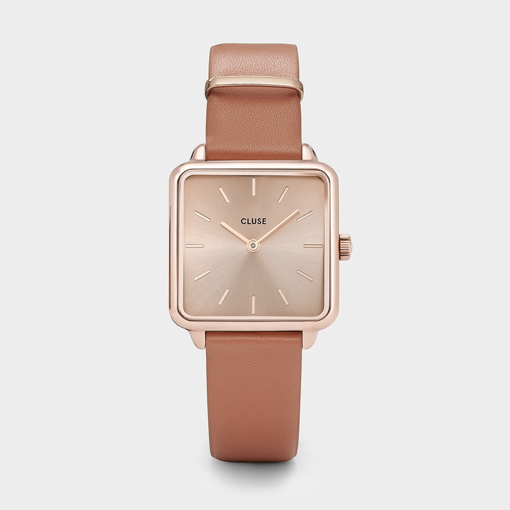 Montre Femme Cluse, style minimaliste au cadran carré rose CW0101207008