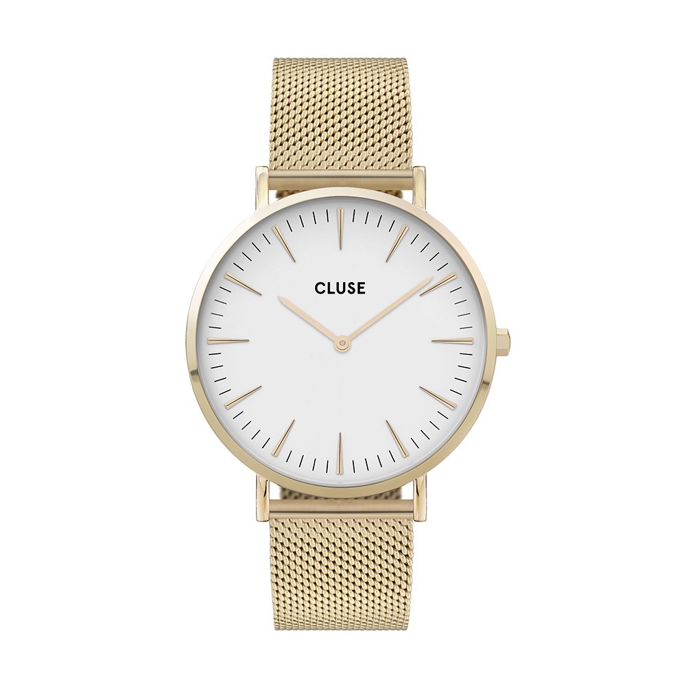 Montre Femme Cluse boho chic cadran blanc, bracelet acier or - CW0101201009