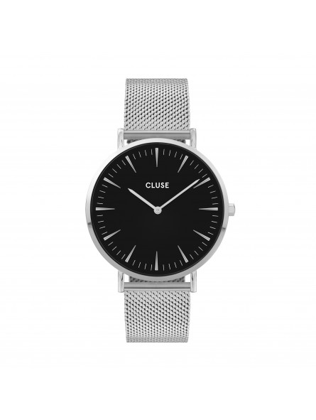 Montre Femme Cluse boho chic cadran noir, bracelet gris - CW0101201004