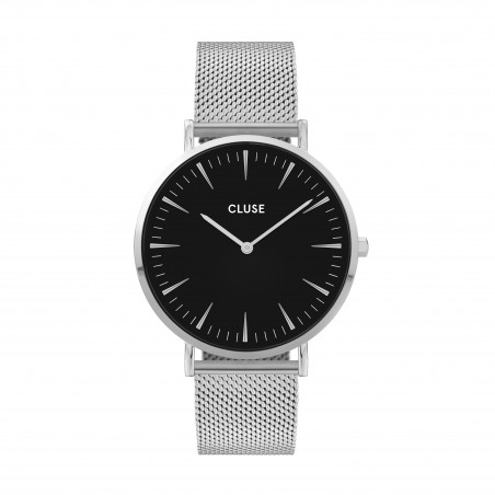 Montre Femme Cluse boho chic cadran noir, bracelet gris - CW0101201004