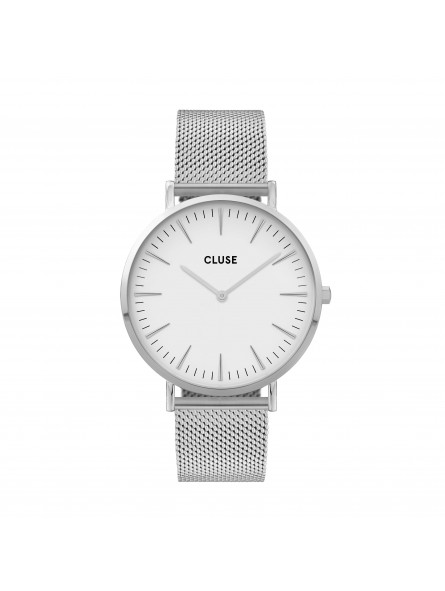 Montre Femme Cluse boho chic mesh cadran blanc, bracelet gris - CW0101201002