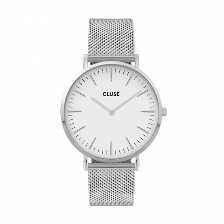 Montre Femme Cluse boho chic mesh cadran blanc, bracelet gris - CW0101201002