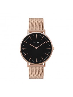 Montre Femme Cluse boho chic mesh cadran noir, bracelet or rose - CW0101201003