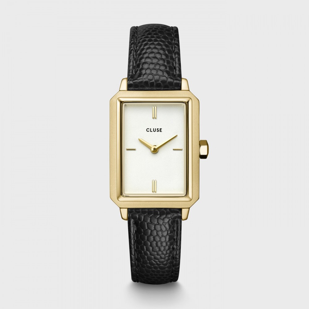 Montre Femme Cluse Fluette Leather Black Lizard, Gold Colour blanc CW11504