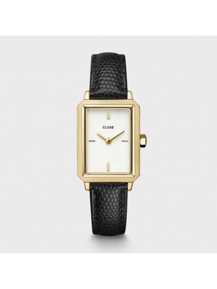 Montre Femme Cluse Fluette Leather Black Lizard, Gold Colour blanc CW11504