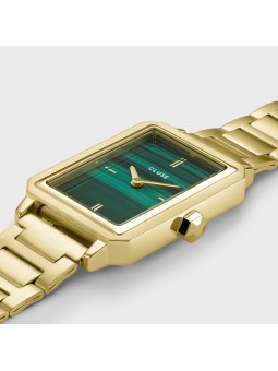 Montre Femme Cluse Rectangle Fluette Vert Acier or - CW11502