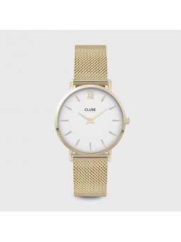 Montre Femme Cluse Minuit cadran blanc, bracelet acier or - CW0101203007